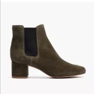 Madewell Walker Suede Chelsea Boots w/ block heel Kale leather boot olive 8 EUC